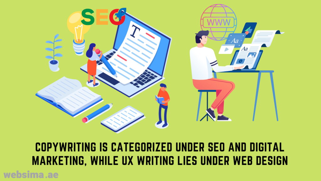 Copy writing is categorized under SEO while UX writing is categorized under web design